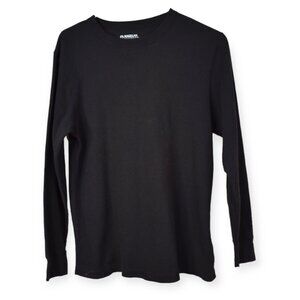 Magellan Outdoor Thermal L Mens Cotton Blend Waffle Black Long Sleeve Pullover